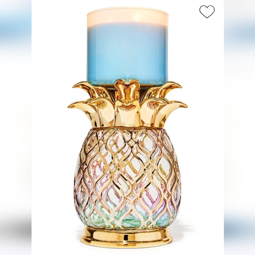 🆕️🍍 BBW GOLDEN GLASS PINEAPPLE 3 WICK CANDLE HOLDER🍍